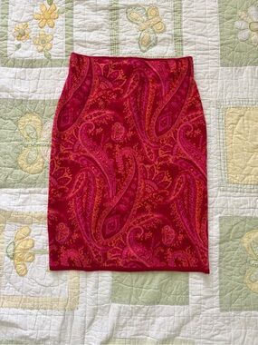 Isaac Mizrahi Red Paisley Pencil Skirt